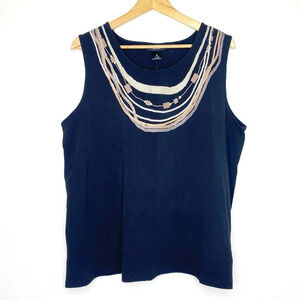 Liz & Me Black Tank Top 0X Plus Size Necklace Illusion Collar Sleeveless Office